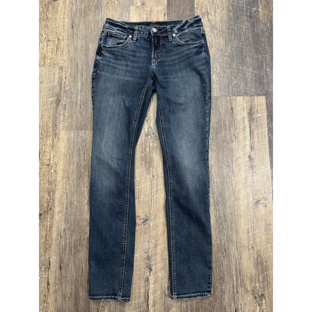 Silver Jeans Co Womens Skinny Jeans Dark Wash Stretch Denim Blue Size 29x30